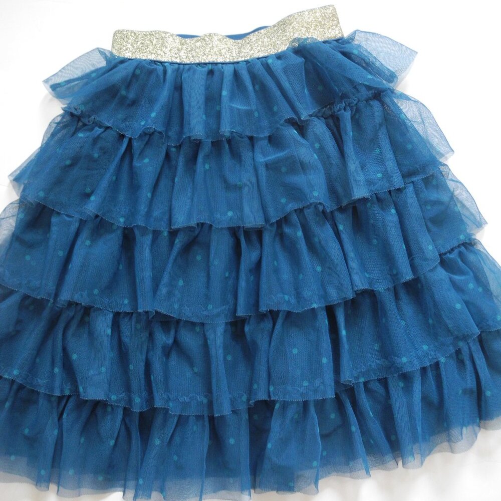 Mini Boden sparkly Teal blue tiered tulle skirt 5 5T 6 EUC